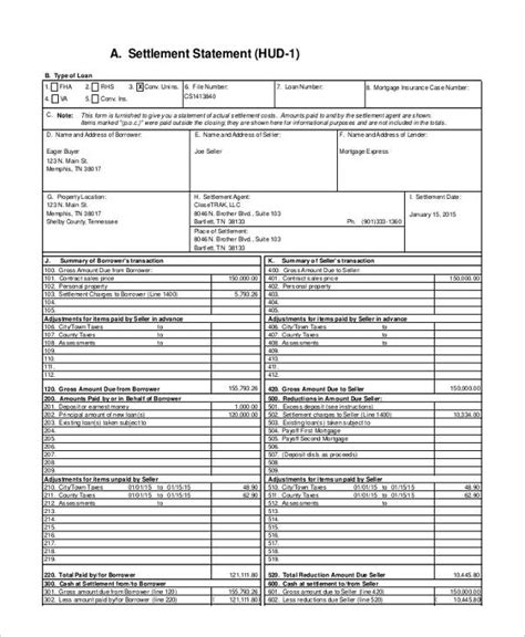 simple settlement statement example pdf