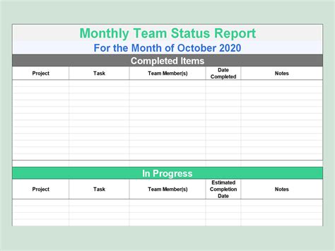simple status report template excel