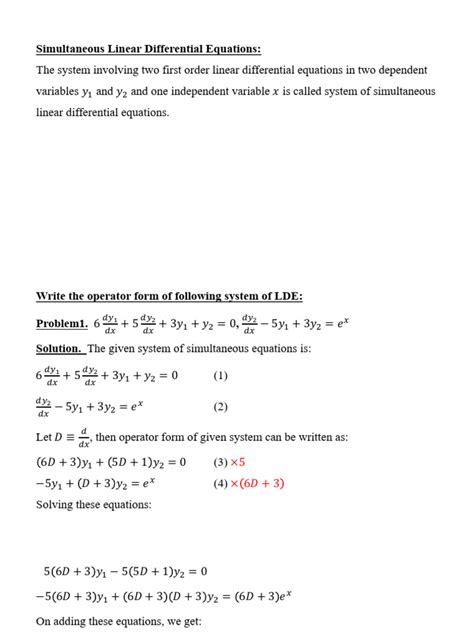 simultaneous differential equations problems pdf