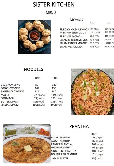 sister kitchen menu