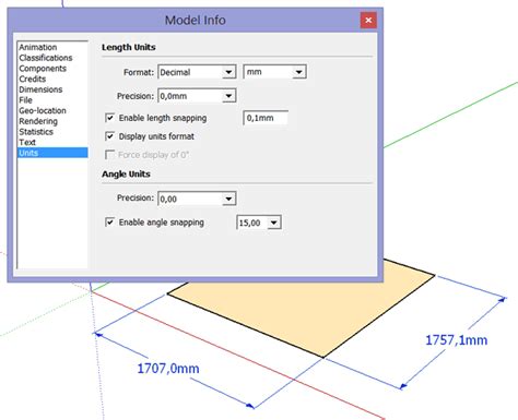sketchup change dimensions to metric