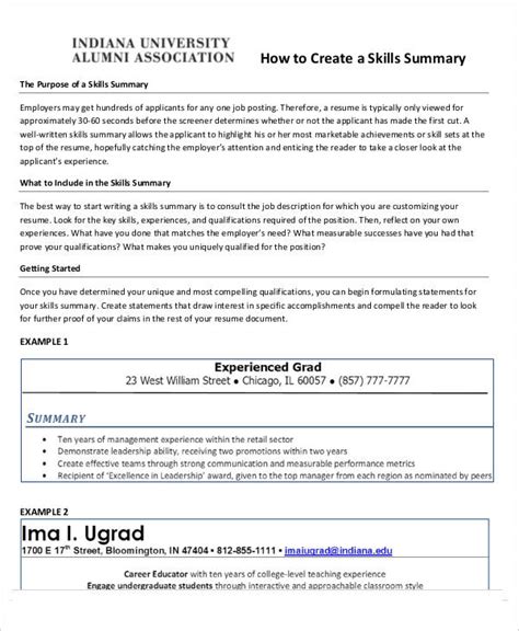 skill summary examples for resume
