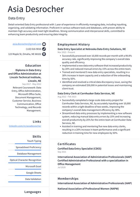 skills to put on resume for data entry