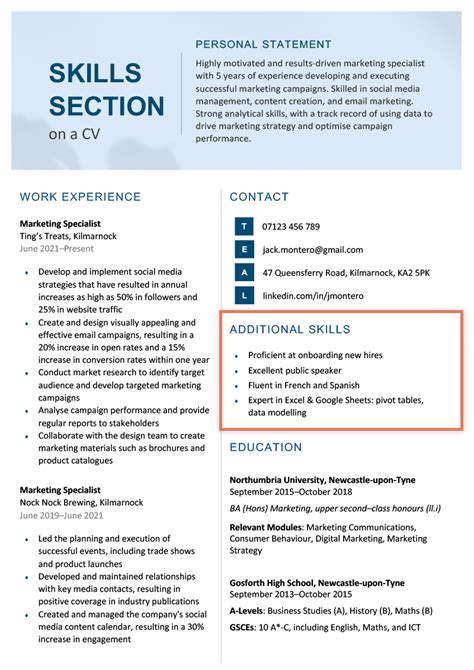 skills to write in cv sample