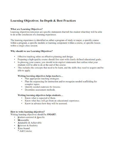 smart learning objectives examples pdf