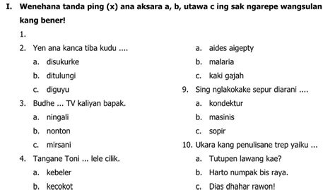 Soal kalimat sederhana Bahasa Jawa Kelas 2