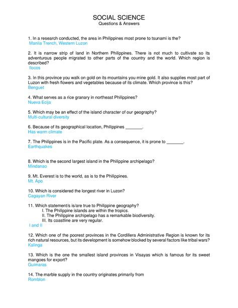 social science test questions and answers