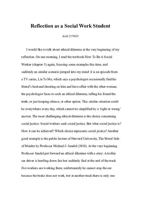 social work reflection examples