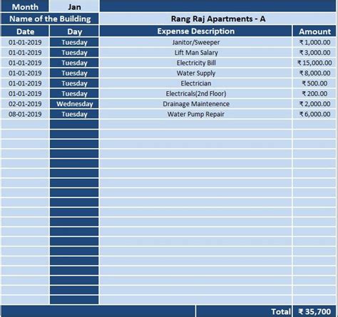 society maintenance format in excel