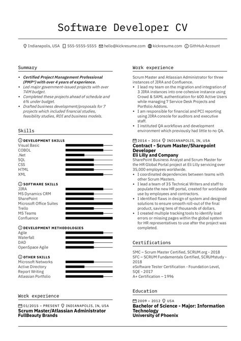 software developer cv sample