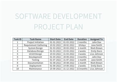 software development project plan excel