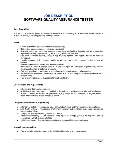 software quality assurance analysts and testers job description