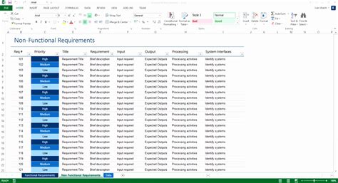 software requirement specification template excel