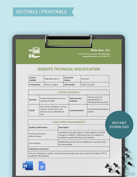 software technical specification document sample pdf