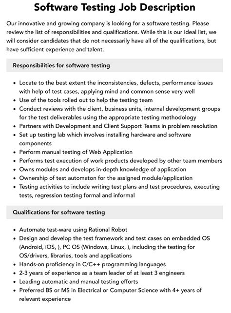 software testing job description