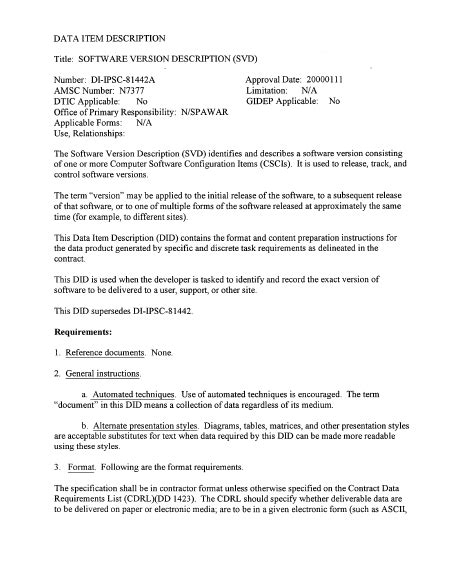 software version document example