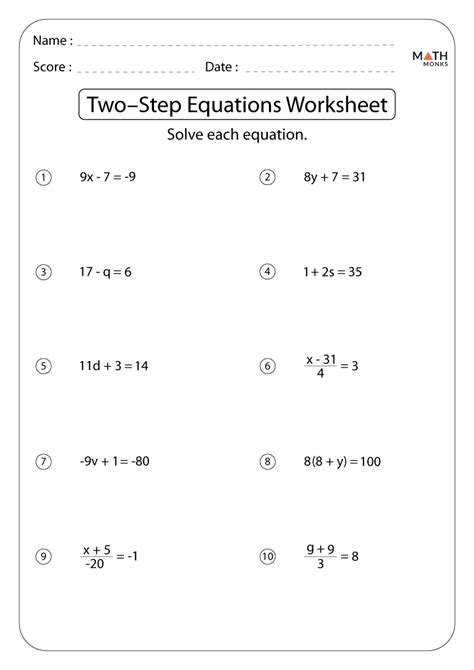 solving 2 step equations practice pdf