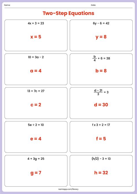 solving two step equations practice 1 answer key