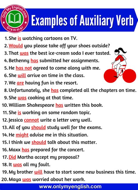 some examples of auxiliary verbs in sentences