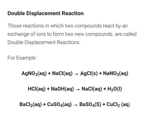 some examples of double displacement reaction class 10