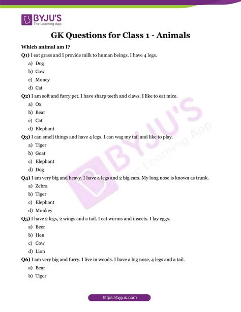 some gk questions for class 6 with answers pdf