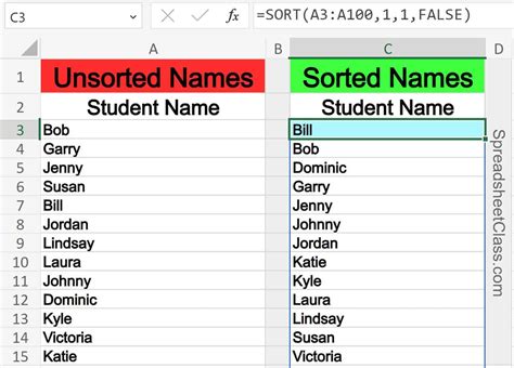 sort names in excel
