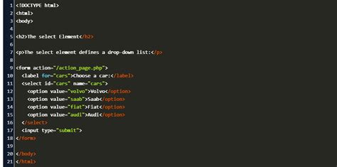 source code for drop down list in html