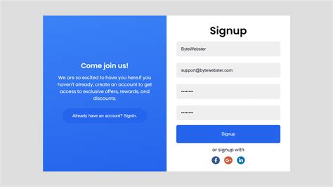 source code for sign up page in html and css