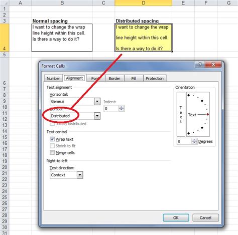 spacing text in excel cells