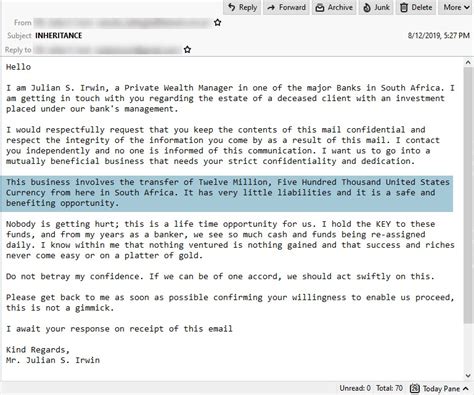 spam email example text