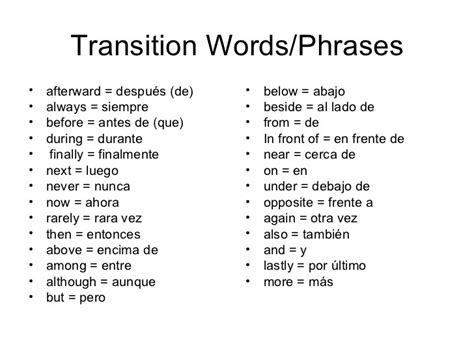 spanish transition words for next