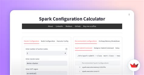 spark cluster configuration calculator