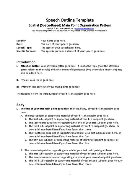 spatial speech outline example