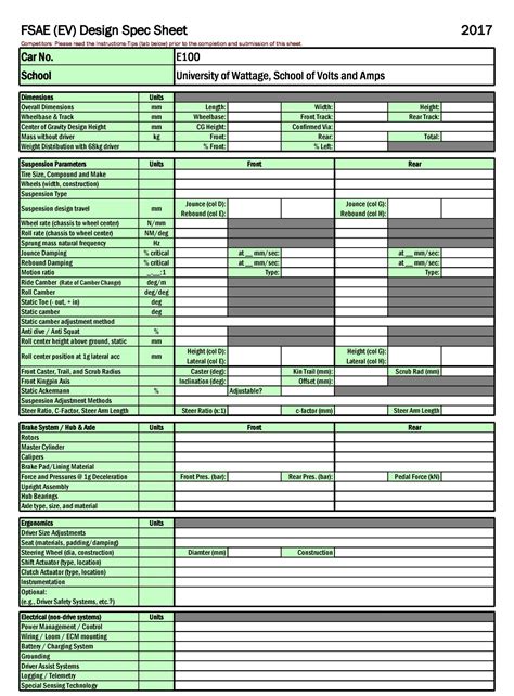 spec sheet example