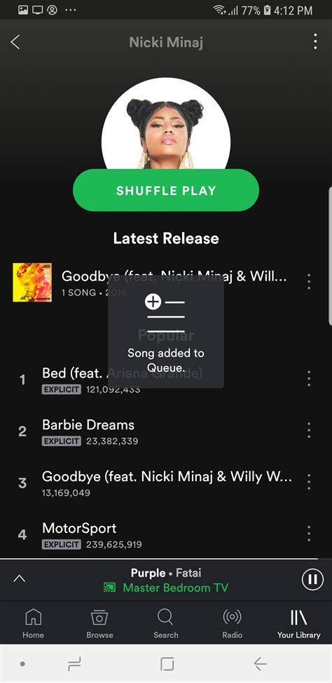 spotify queue not working android