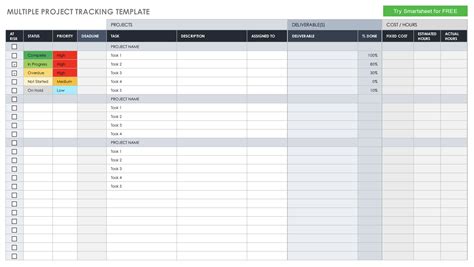 spreadsheet multiple project tracking template excel