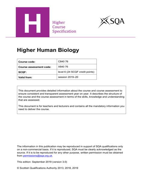 sqa human biology course specification