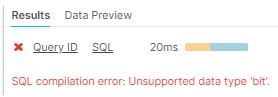 sql compilation error unsupported data type variant