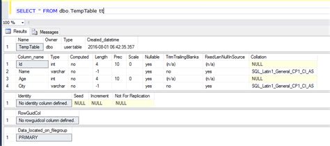 sql table structure shortcut