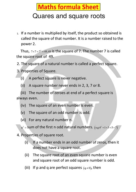 square and square roots class 8 formulas