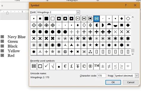 square bullet character code