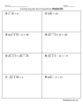 square root equation practice problems
