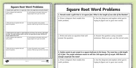 square root word problems with solutions