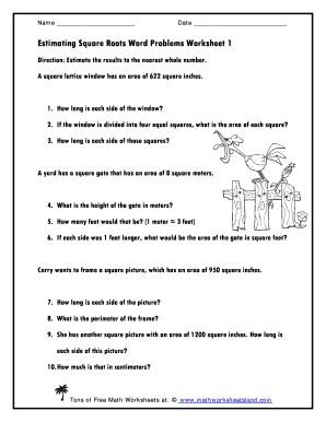 square root word problems worksheet pdf