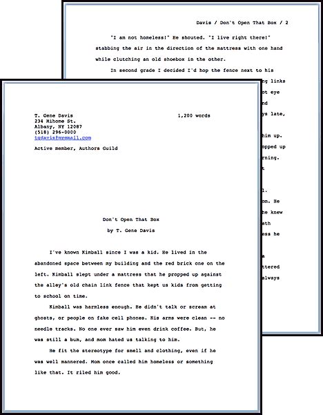 standard manuscript format example