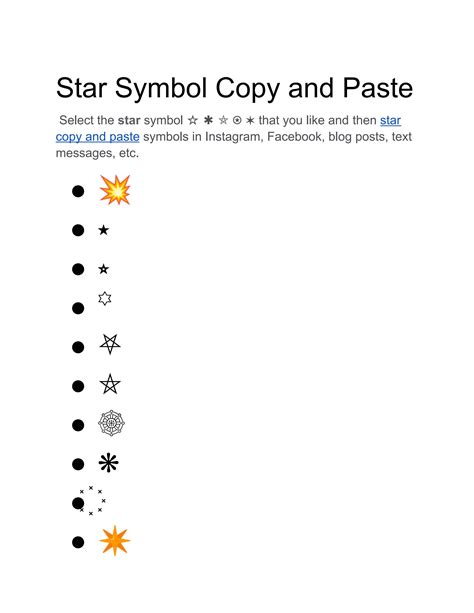star copy and paste text symbol
