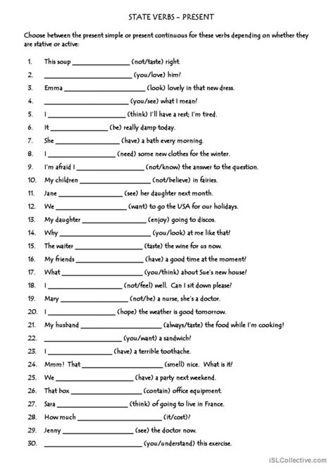 state and active verbs exercises pdf