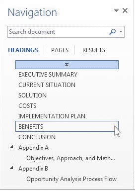 state the use of navigation in ms word
