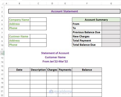 statement of account excel form