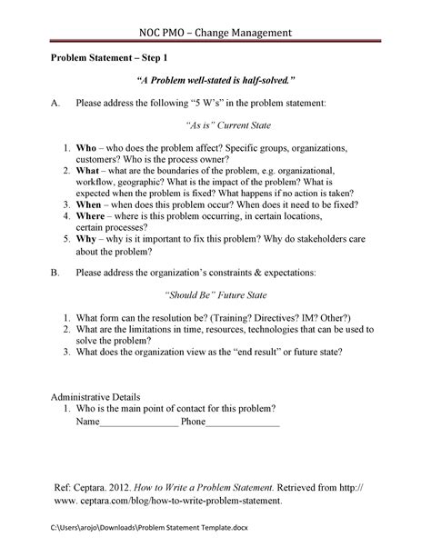 statement of the problem sample questions